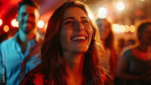 Portrait of smiling people at a concert, with a slightly blurred background to highlight the main subject, Ai generated Images