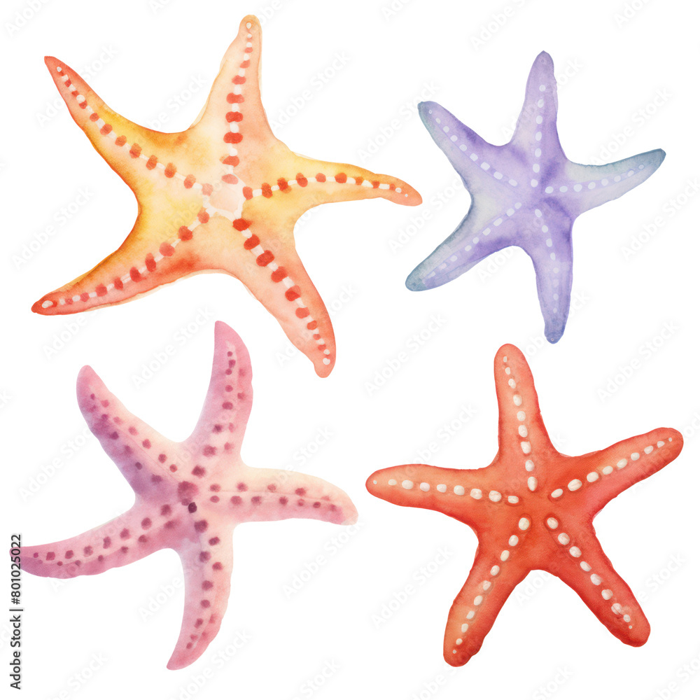 Set of cute starfish watercolor clipart hand drawn transparent background Set of cute starfish watercolor clipart hand drawn transparent background