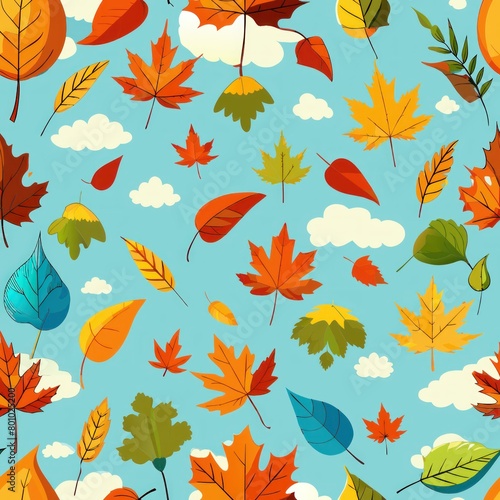 Seamless pattern of crisp autumn air and clear blue skies, Generative AI