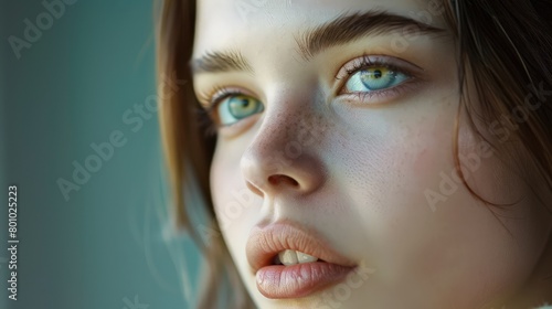 Close-up Portrait of a Young Woman with Blue Eyes