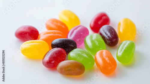 Multicolored jelly beans on white background