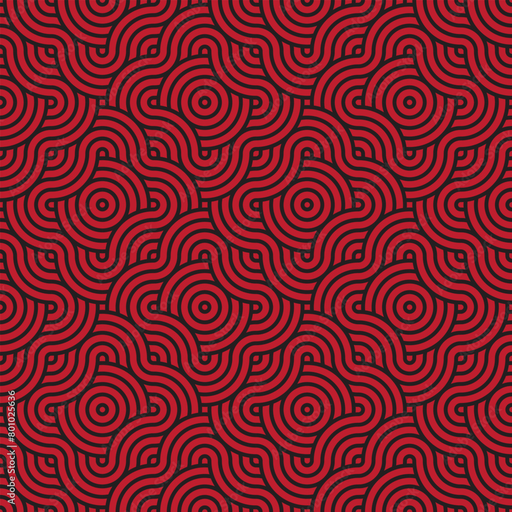 Abstract Black geometric pattern on a red background. Poster. Card. Print. Textile. Seamless abstract background. Vector illustration. Abstract Black geometric pattern on a red background. Poster. Card. Print. Textile. Seamless abstract background. Vector illustration.