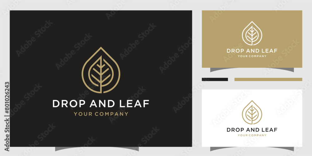 Drop with leaf vector logo design and business card Drop with leaf vector logo design and business card