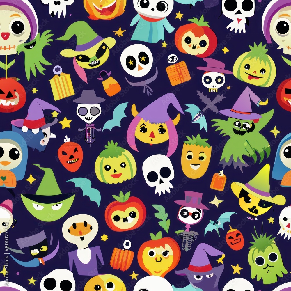 Seamless pattern of Halloween costumes and masks, Generative AI Seamless pattern of Halloween costumes and masks, Generative AI