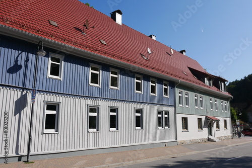 Häuser mit Holzverkleidung im Erholungsort Rübeland im Harz in Sachsen-Anhalt photo