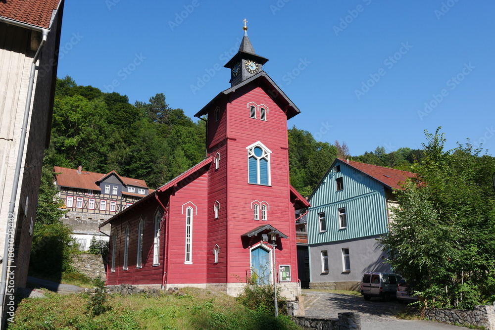 Holzkirche Christuskirche im Erholungsort Rübeland im Harz in Sachsen-Anhalt