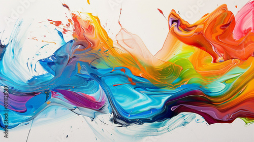 Dynamic waves of vibrant hues flow gracefully on a clean, white surface.
