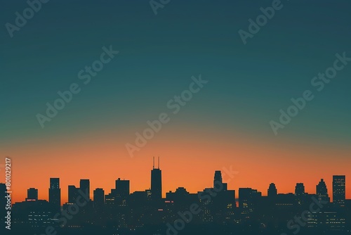 A city skyline silhouette at dusk with copy space at the bottom.