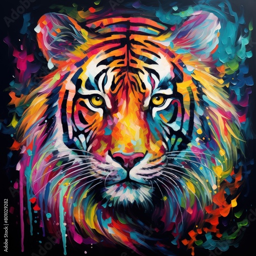 Blacklight painting-style tiger  tiger pop art  illustration