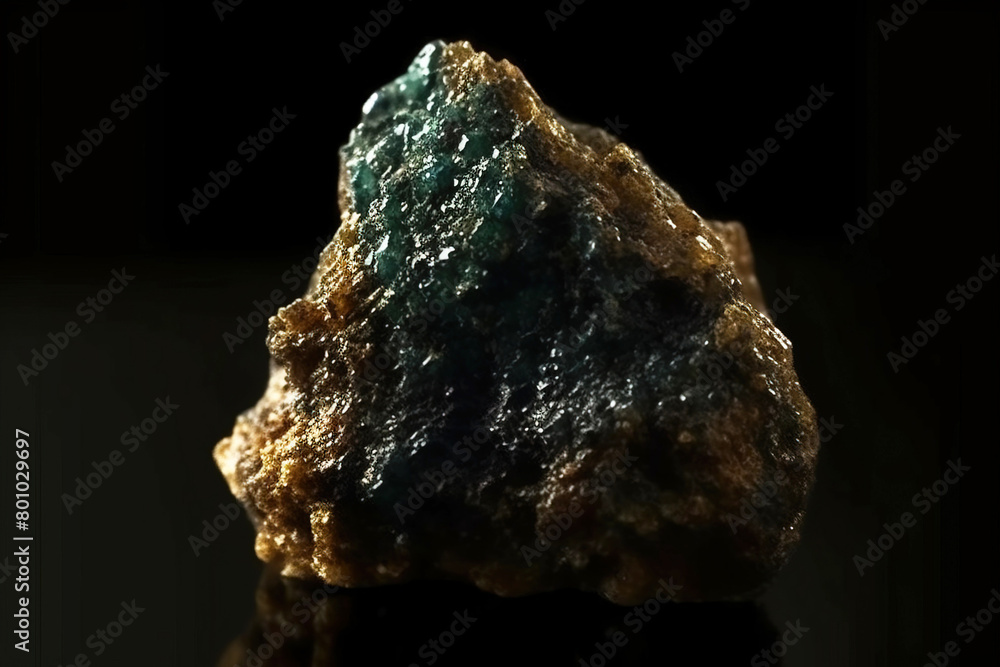 Pharmacosiderite is a rare precious natural stone on a black background. AI generated. Header banner mockup with space. Pharmacosiderite is a rare precious natural stone on a black background. AI generated. Header banner mockup with space.