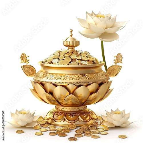 Happy Akshaya Tritiya religious festival Celebration with kalash and gold coins Ai Generated