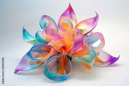 A fractal sculpture blooming with iridescent colors  defying perspective.