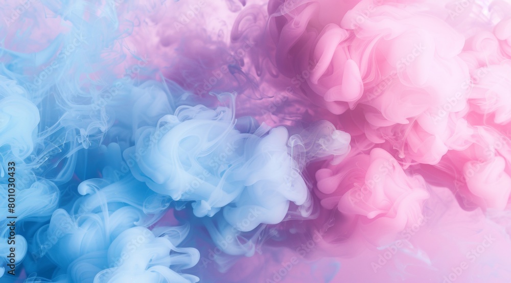 Vivid pink and blue smoke intertwine in a dynamic and flowing motion, creating a soft, dreamy background ideal for artistic designs