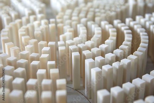 A labyrinth constructed from endless rows of identical dominoes.