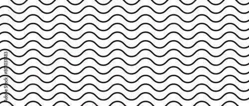 Horizontal wiggly lines pattern. Thin black wavy strips isolated on white background. Parallel squiggly stripes wallpaper. River, sea or ocean texture. Minimalistic graphic print. Vector illustration