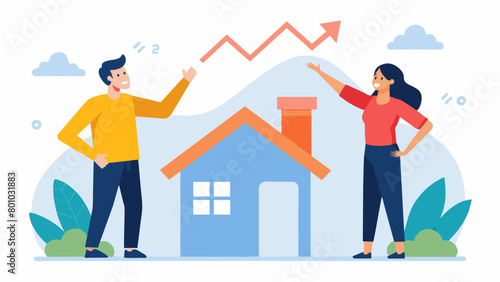 A couple highfiving in front of a chart showing their progress in paying off debt and saving for a down payment on a house.