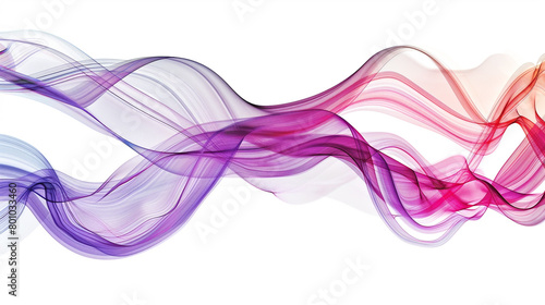 Dynamic red and violet spectrum wave lines in a lively composition, isolated on a solid white background."