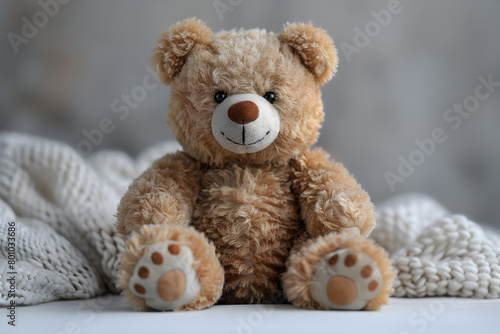 Brown Teddy Bear on Blanket in Soft-Focus Portrait © Nansan