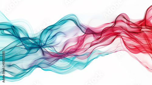 Dynamic red and cyan gradient wave patterns with a sense of movement  isolated on a solid white background. 