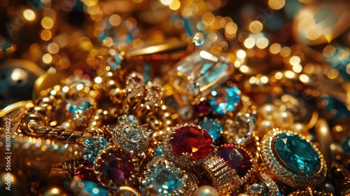 Luxury golden jewelry pile background, precious gold jewels hd, jewellery