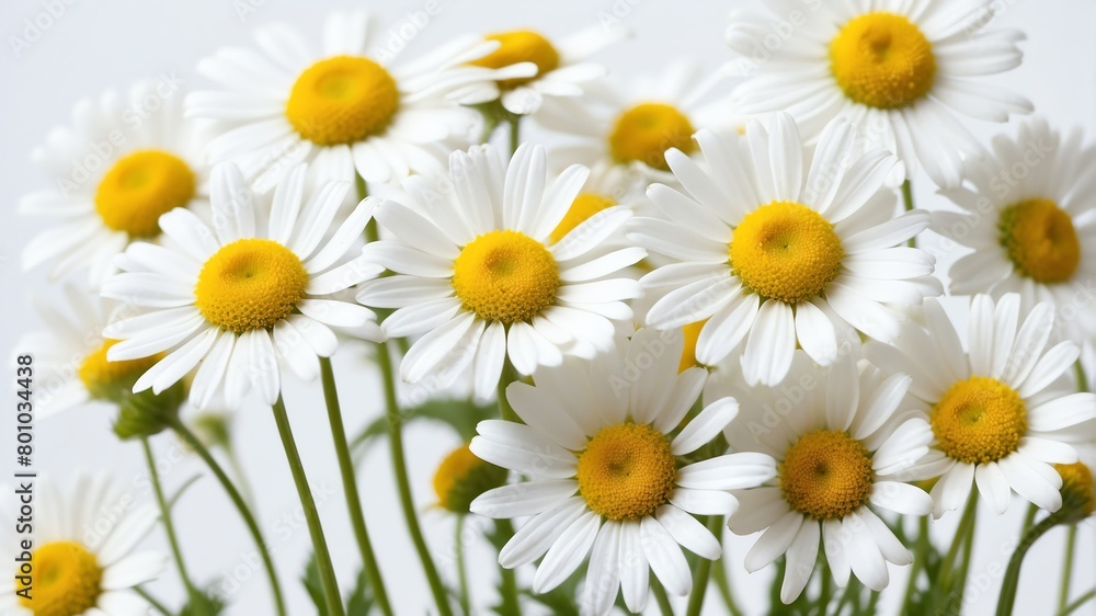 closeup of chamomile flowers on plain white background from Generative AI