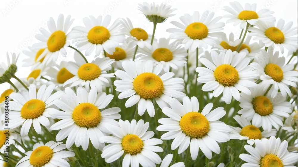 closeup of chamomile flowers on plain white background from Generative AI closeup of chamomile flowers on plain white background from Generative AI