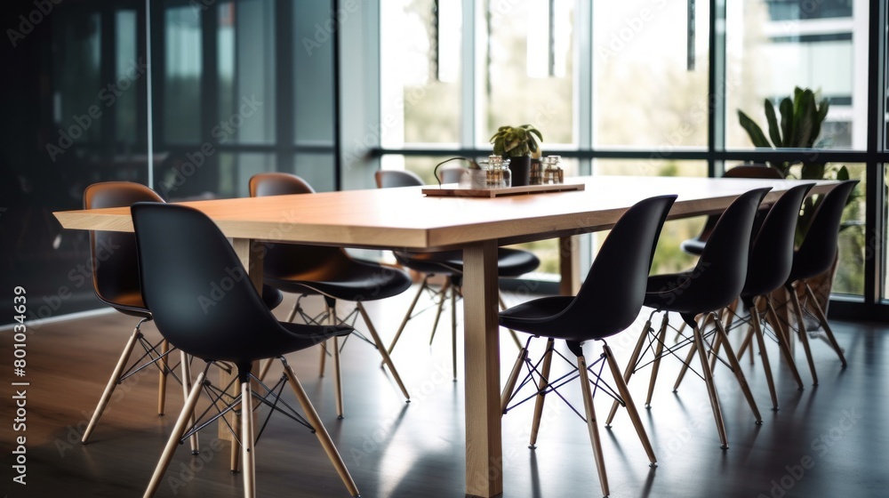 Room interior with meeting tables and chairs in modern conference empty room.AI generated image