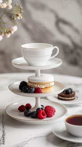 A Vertical Image Of The Afternoon Tea With A Three-Tiered Plate Stand Filled With Various Pastries And Berries.