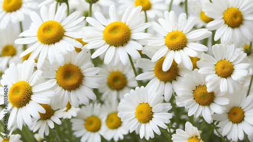 closeup of chamomile flowers on plain white background from Generative AI