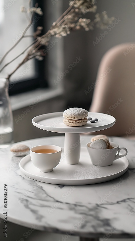 A Vertical Image Of The Afternoon Tea With A Two-Tiered Plate Stand Filled With Various Pastries And Berries.