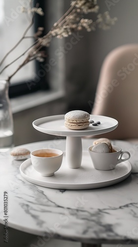 A Vertical Image Of The Afternoon Tea With A Two-Tiered Plate Stand Filled With Various Pastries And Berries.