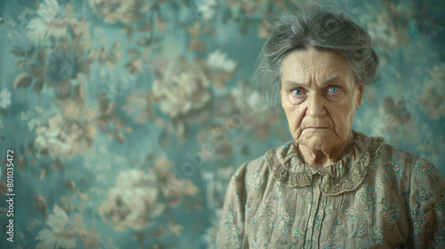 old woman with Confusion: Furrowed brow, puzzled expression, lost in a labyrinth of uncertainty.