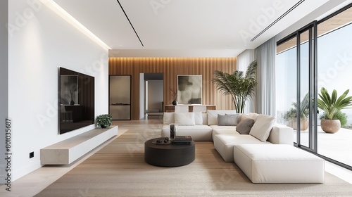 A Modern Living Room Furnishings And A Minimalist Aesthetic.