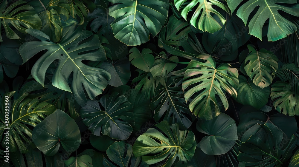 Tropical Leaves Background, Tropical leaves foliage plant bush floral arrangement nature backdrop isolated on white background, large green leaves of monstera or split-leaf the tropical foliage plant
