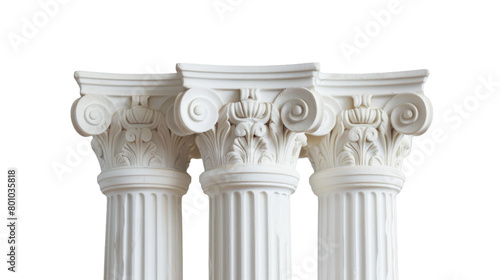 Elegant white Corinthian columns on soft neutral background themes of architecture, history, and design photo