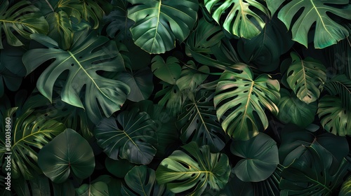Tropical Leaves Background, Tropical leaves foliage plant bush floral arrangement nature backdrop isolated on white background, large green leaves of monstera or split-leaf the tropical foliage plant 