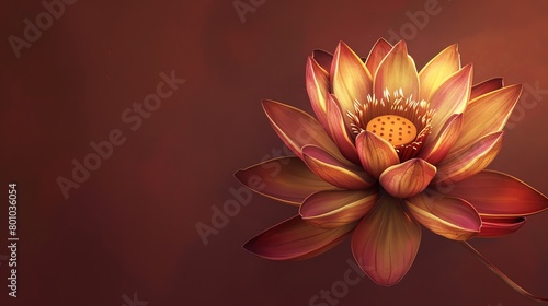 Golden lotus flower  rich burgundy background  cultural magazine cover  spotlight effect  slightly tilted view
