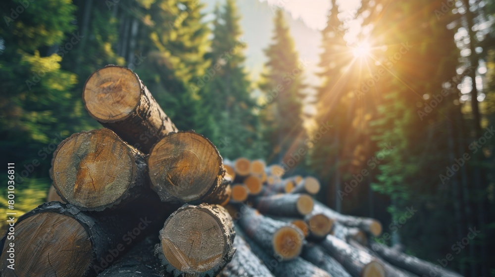 A pile of sawed logs. Timber logging industry.AI generated image