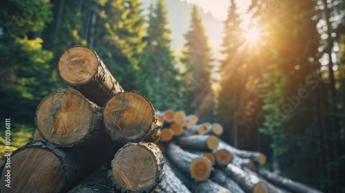 A pile of sawed logs. Timber logging industry.AI generated image