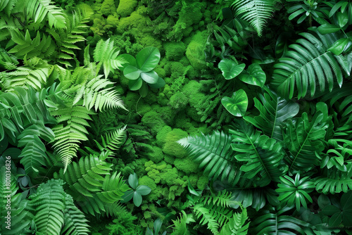 Tropical green leaves background top view in concept nature.