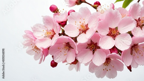 closeup of pink cherry blossoms flowers on plain white background from Generative AI