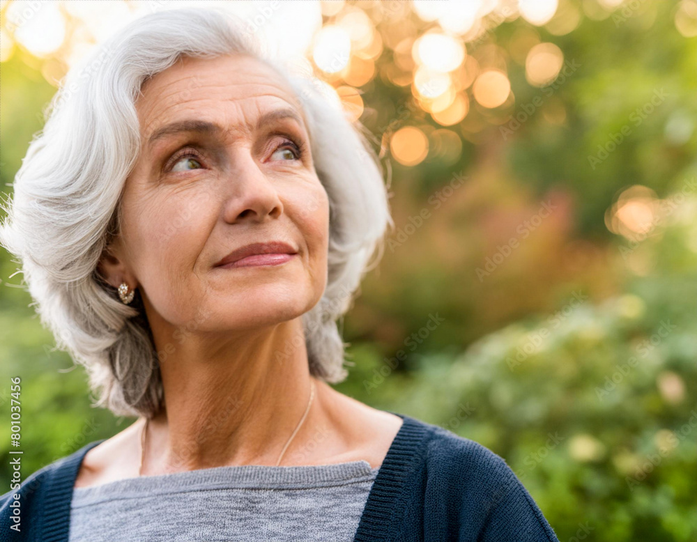 senior woman white grey hair meditating serene face in park garden outdoor senior woman white grey hair meditating serene face in park garden outdoor