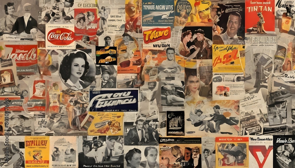 A Collage Of Vintage Advertisements And Movie Post