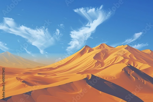 An endless desert horizon  with dunes merging into the sky.