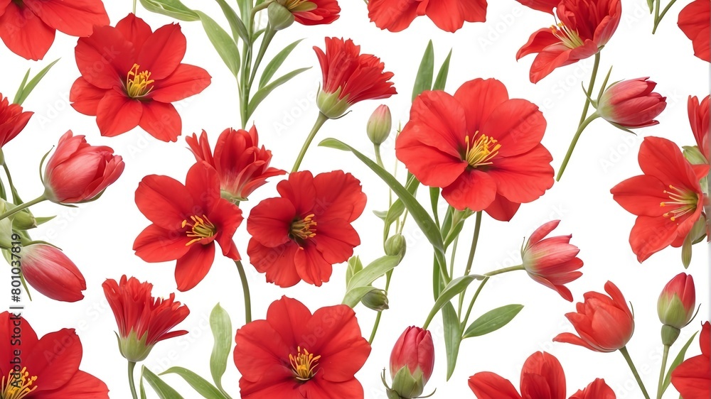closeup of red spring flowers on plain white background from Generative AI closeup of red spring flowers on plain white background from Generative AI