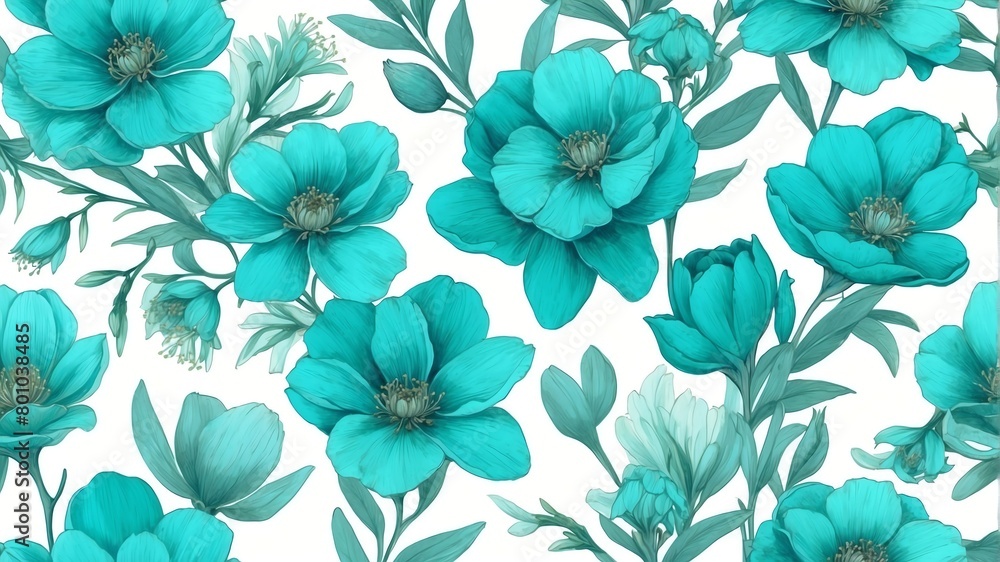 closeup of teal spring flowers on plain white background from Generative AI closeup of teal spring flowers on plain white background from Generative AI