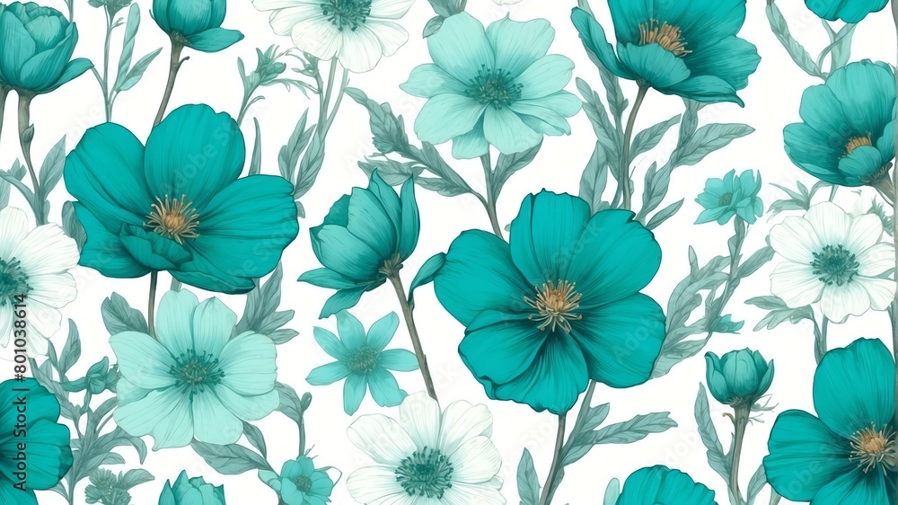 closeup of teal spring flowers on plain white background from Generative AI closeup of teal spring flowers on plain white background from Generative AI
