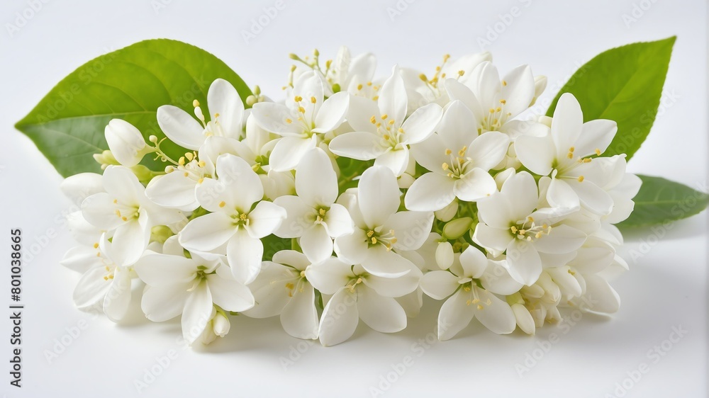 closeup of white lilac flowers on plain white background from Generative AI