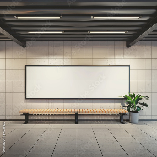 **Blank horizontal big poster in public place. Billboard mockup on subway station. 3D rendering,