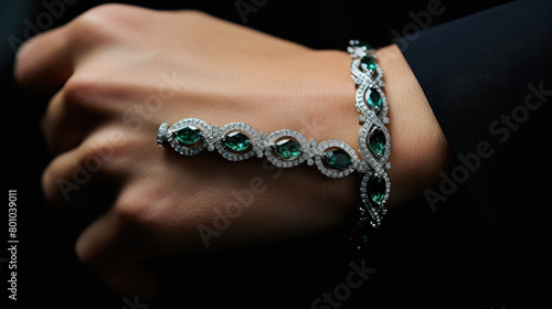 Close view of diamond bracelet in female hand